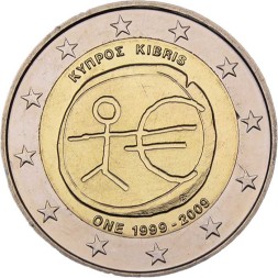 Кипр 2 евро 2009 год - 10 лет валютному союзу