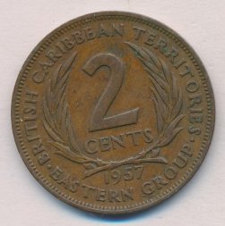 Восточные Карибы 2 цента 1957 год