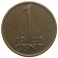 Нидерланды 1 цент 1955 год - Королева Юлиана