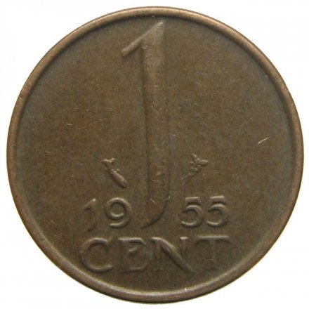 Нидерланды 1 цент 1955 год - Королева Юлиана