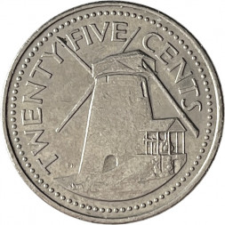Барбадос 25 центов 1990 год - Мельница Моргана Льюиса