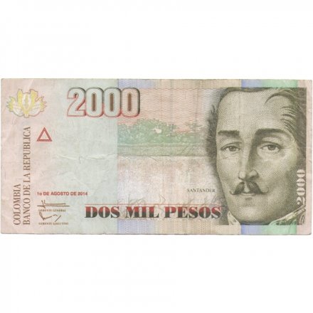 Колумбия 2000 песо 2014 год - Франсиско Сантандер VF