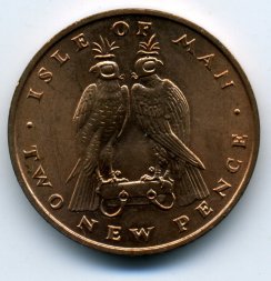 Остров Мэн 2 новых пенса 1971 год - Соколы