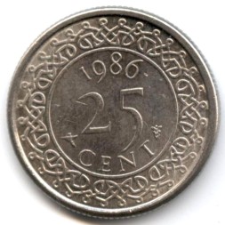 Суринам 25 центов 1986 год