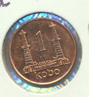 Монета Нигерия 1 кобо 1991 год - Нефтяные вышки