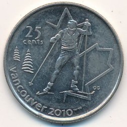 Монета Канада 25 центов 2009 год - Лыжные гонки