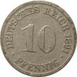 Германия 10 пфеннигов 1891 год (D)