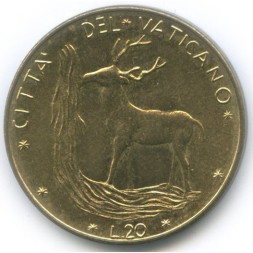 Монета Ватикан 20 лир 1970 год Папа Павел VI