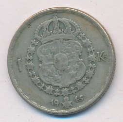 Швеция 1 крона 1945 год - Король Густав V (G)