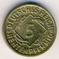 Веймарская республика 5 рентенпфеннигов 1923 год (D)