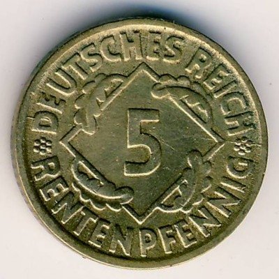 Веймарская республика 5 рентенпфеннигов 1923 год (D)