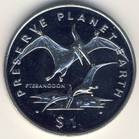 Монета Эритрея 1 доллар 1993 год - Берегите планету Земля. Птеранодон