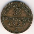 Пруссия 2 пфеннинга 1850 год