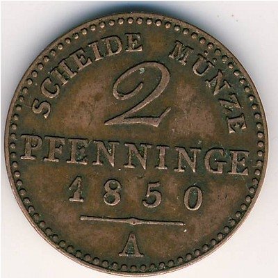 Пруссия 2 пфеннинга 1850 год