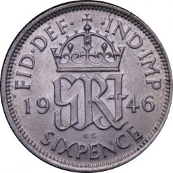 Великобритания 6 пенсов 1946 год - Король Георг VI