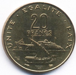 Монета Джибути 20 франков 1996 год - Корабль