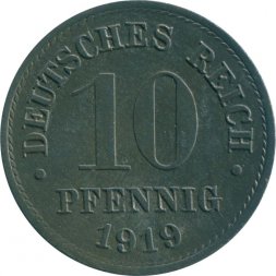 Германия 10 пфеннигов 1919 год