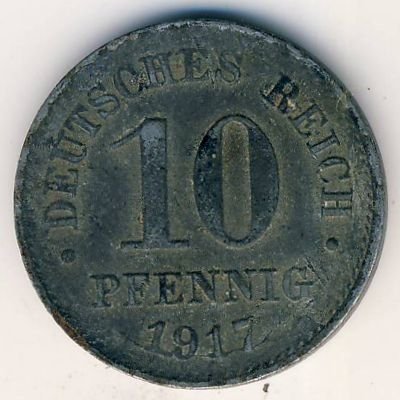 Германия 10 пфеннигов 1917 год (A) (железо, магнитная)
