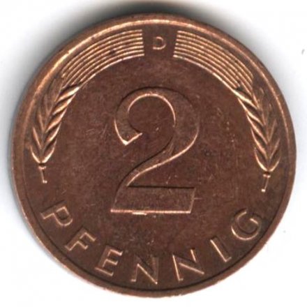 ФРГ 2 пфеннига 1972 год (D)