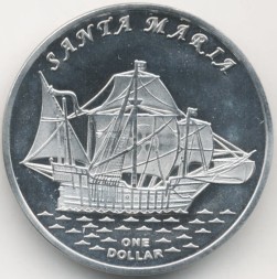 Острова Гилберта (Кирибати) 1 доллар 2016 год - Парусник Санта-Мария