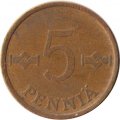Финляндия 5 пенни 1970 год