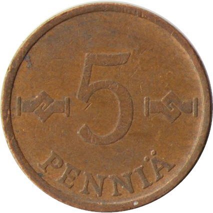 Финляндия 5 пенни 1970 год