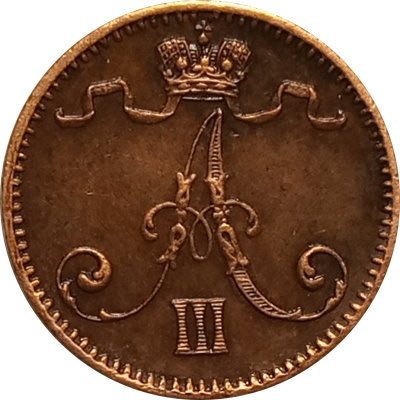 Финляндия 1 пенни 1888 год - Александр III - XF