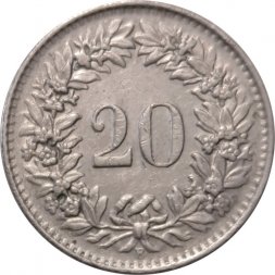 Швейцария 20 раппенов 1963 год