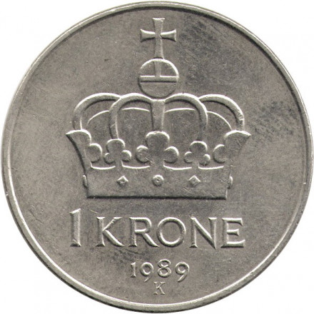 Норвегия 1 крона 1989 год - Улаф V
