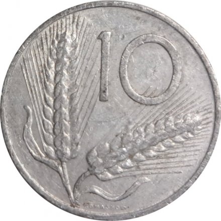Италия 10 лир 1965 год - Колосья