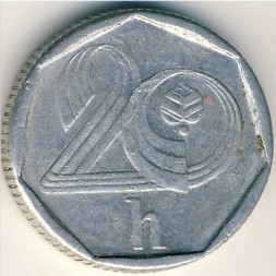 Монета Чехия 20 гелеров 1994 год