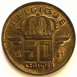 Бельгия 50 сантимов 1981 год BELGIQUE