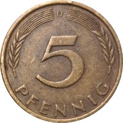 ФРГ 5 пфеннигов 1972 год - D