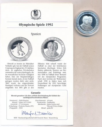 Испания 2000 песет 1990 год - XXV Летние Олимпийские игры, Барселона 1992 - футбол