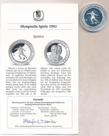 Испания 2000 песет 1990 год - XXV Летние Олимпийские игры, Барселона 1992 - футбол