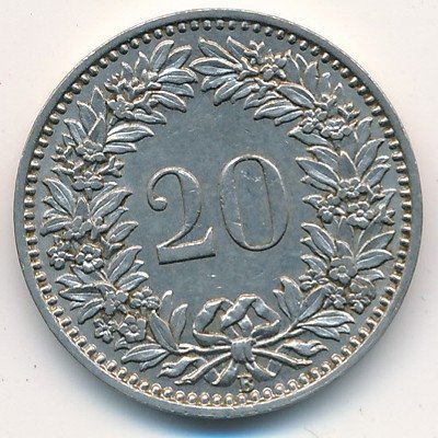 Швейцария 20 раппенов 1933 год