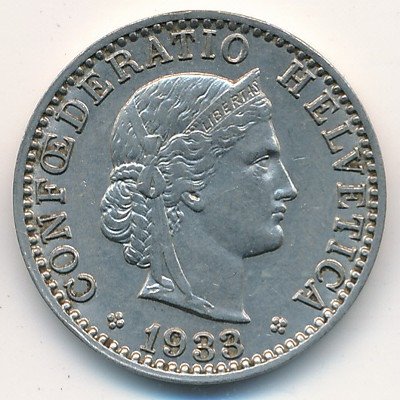 Швейцария 20 раппенов 1933 год