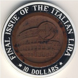 Монета Науру 10 долларов 2002 год - Итальянская лира. Колизей
