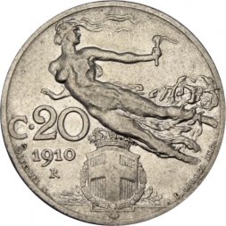 Италия 20 чентезимо 1910 год