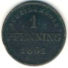 Монета Бавария 1 пфеннинг 1861 год