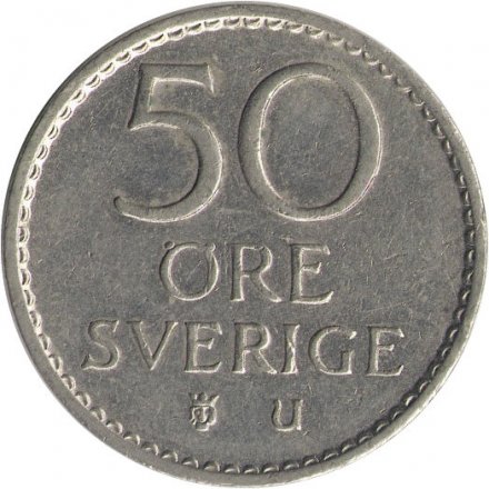 Швеция 50 эре 1973 год - Король Густав VI Адольф