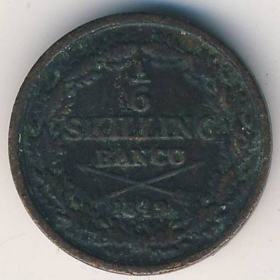 Швеция 1/6 скиллинга 1849 год