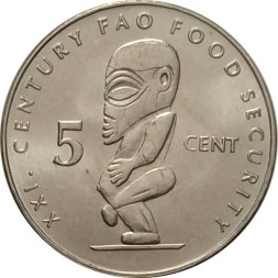 Острова Кука 5 центов 2000 год - ФАО. Статуя Тангароа