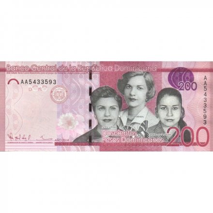 Доминикана 200 песо 2014 год - Сестры Мирабель UNC