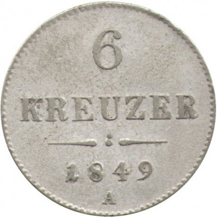 Австрия 6 крейцеров 1849 год (A)