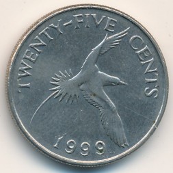 Монета Бермудские острова 25 центов 1999 год
