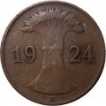 Веймарская республика 1 рейхспфенниг 1924 год (J)
