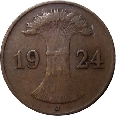 Веймарская республика 1 рейхспфенниг 1924 год (J)