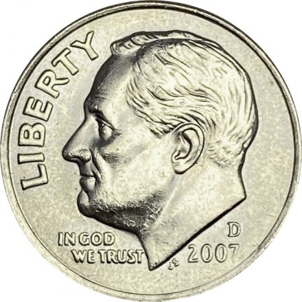 США 1 дайм (10 центов) 2007 год - Франклин Рузвельт (D)