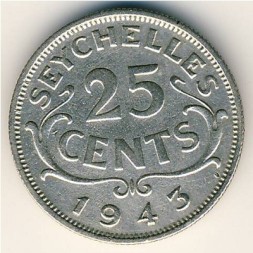 Сейшелы 25 центов 1943 год